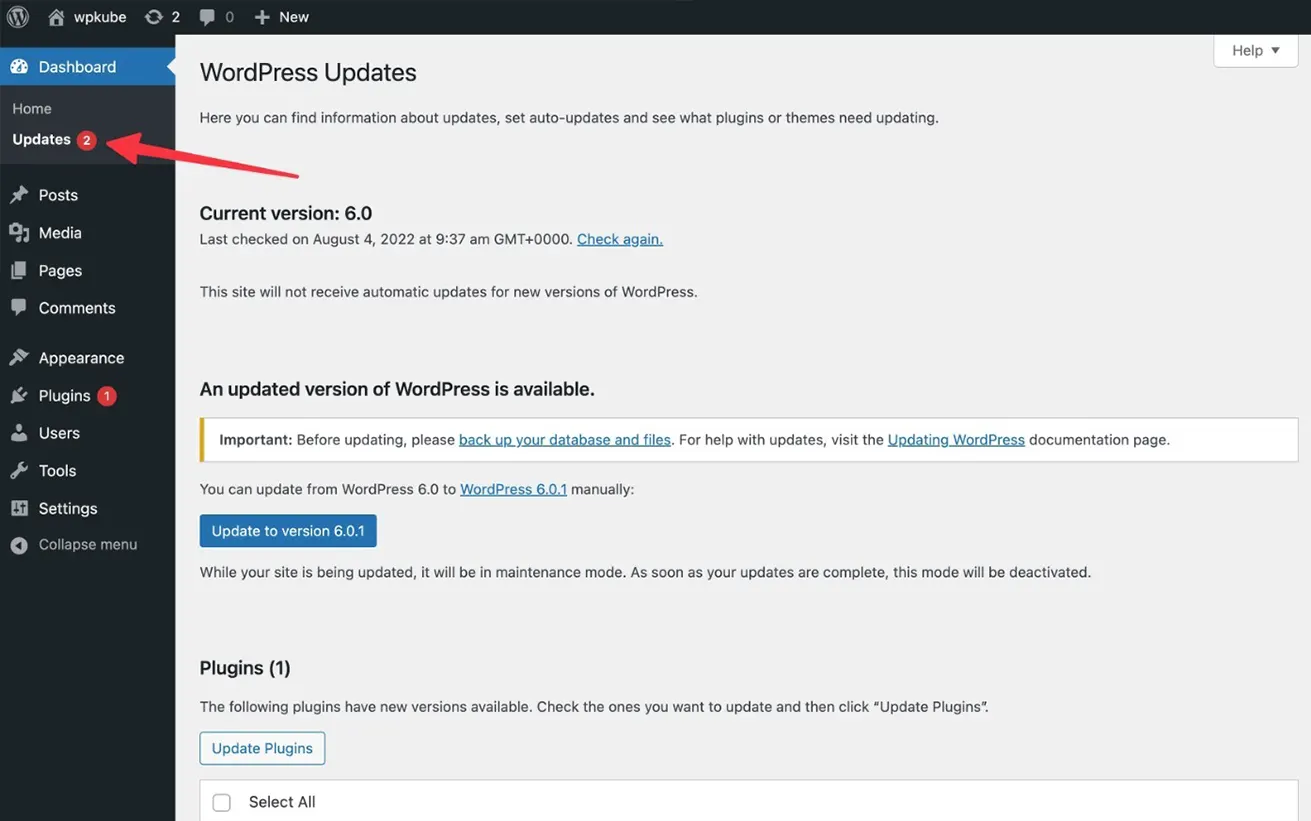 Keep WordPress Updated