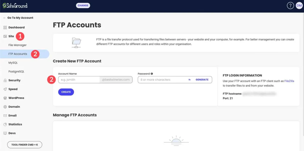 SiteGround FTP