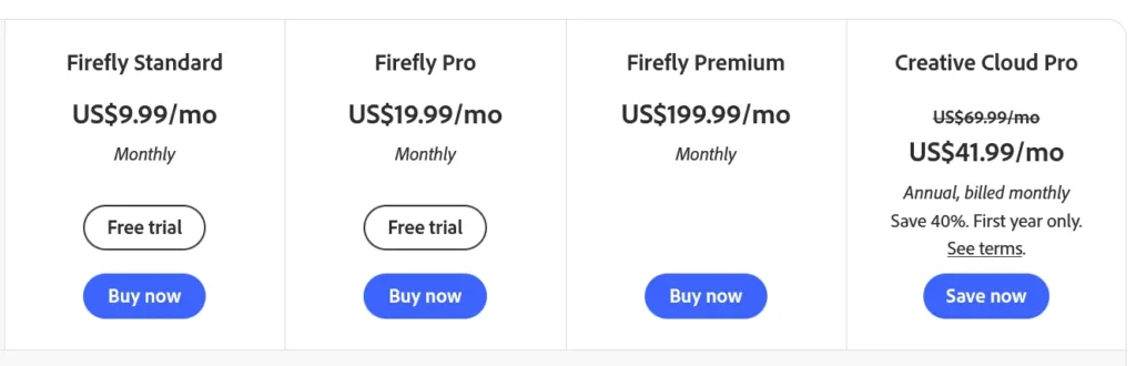 Adobe Firefly AI Pricing Plans