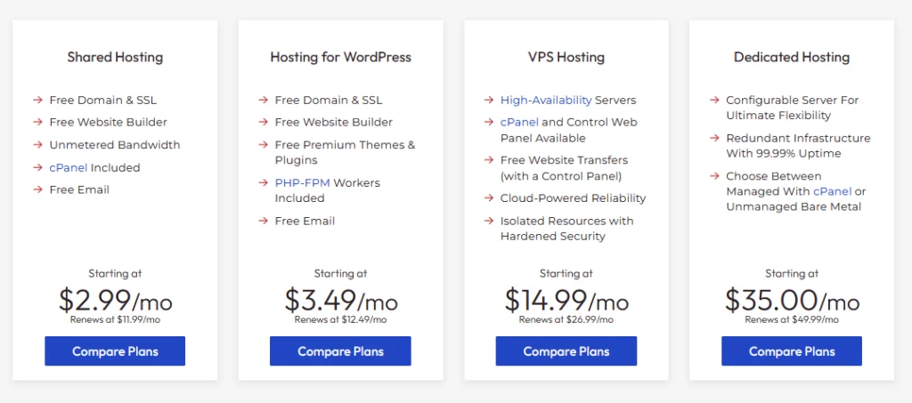 InMotion Hosting Pricing Plans