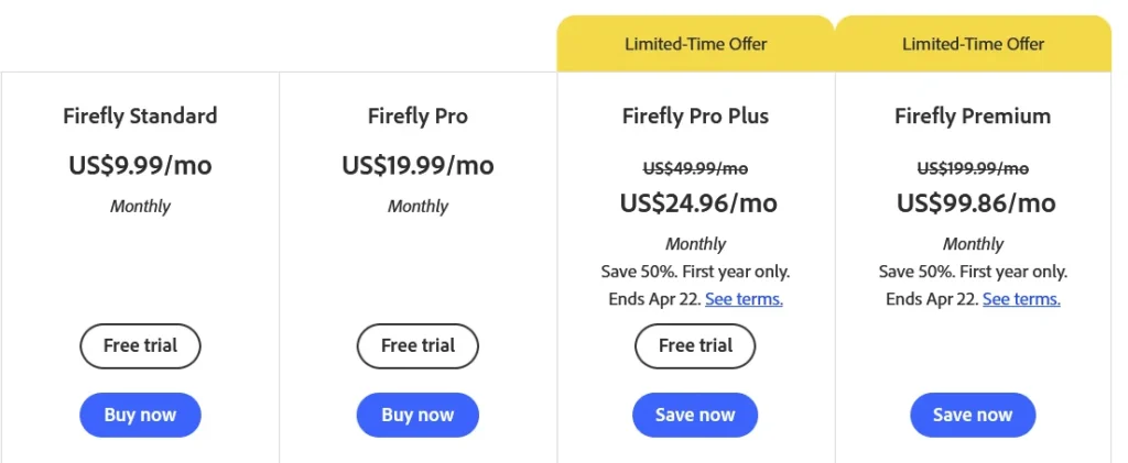 Adobe Firefly AI Pricing Plans