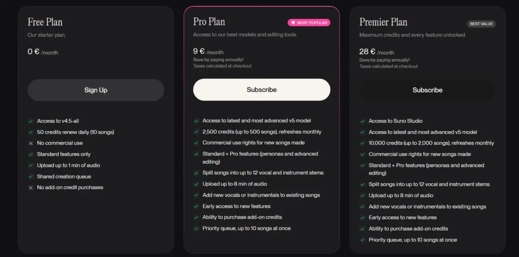 Suno AI Pricing Plans