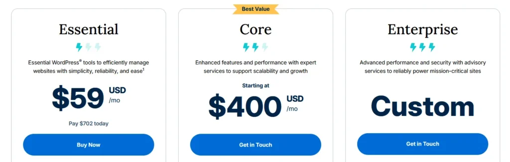 WP Engine hosting plans