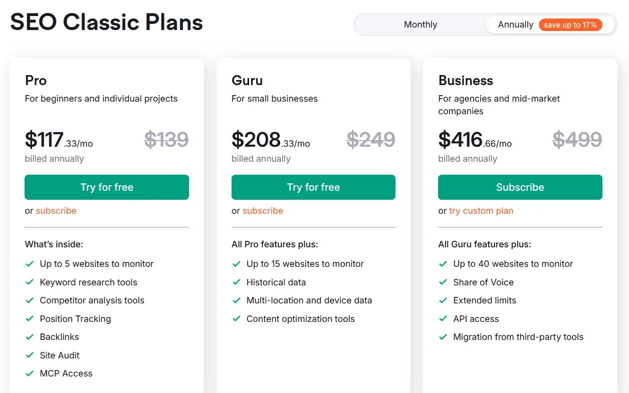 Semrush Pricing Plans
