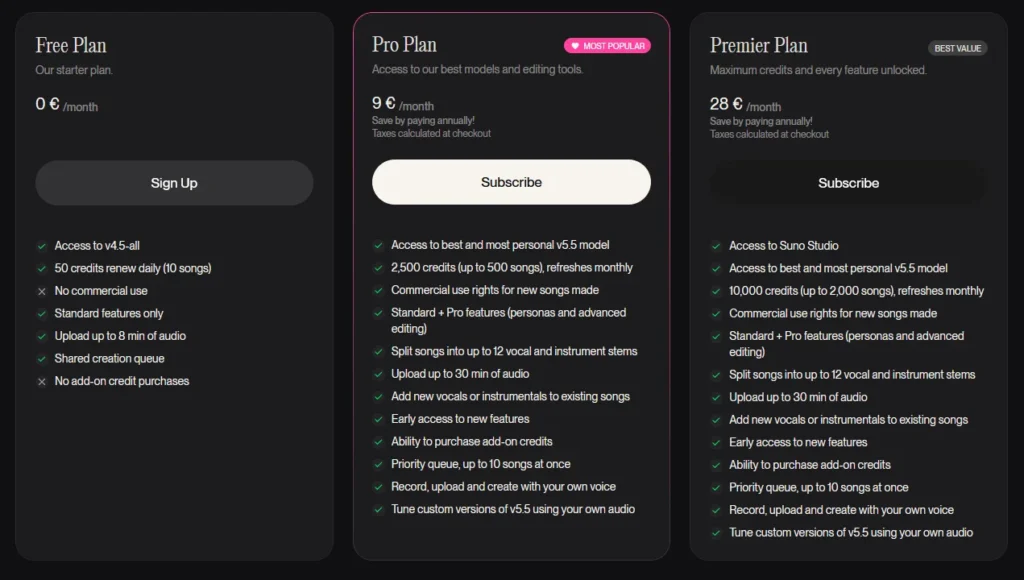 Suno AI Pricing Plans